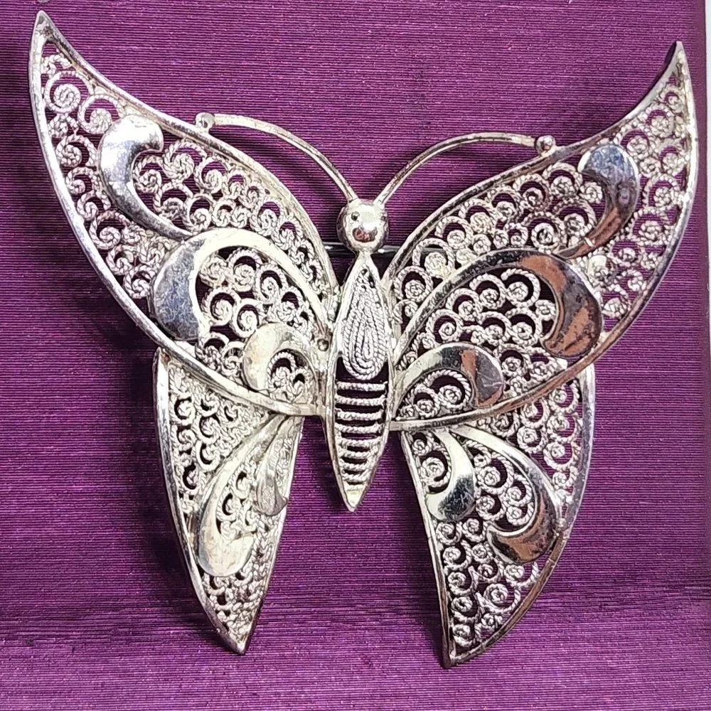 Vintage Sterling Silver ALICE CAVINESS Filigree Butterfly Germany Pin Brooch